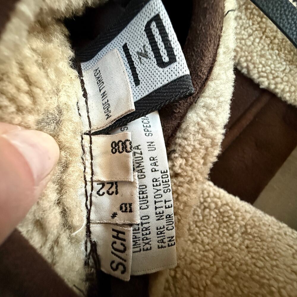 Vintage Chocolate Brown Double-Breasted Genuine Shearling Coat Reversible - Picture 8 of 12